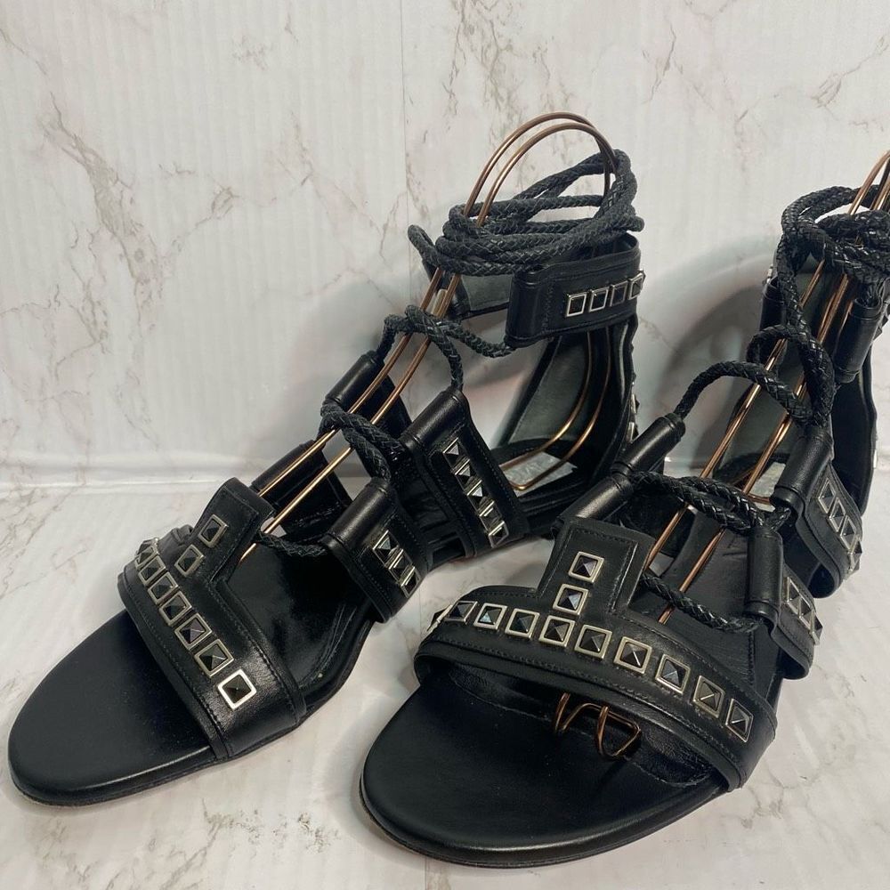 Alexander McQueen Leather Studded Wrap Gladiator Sandals Black Size 40.5 - Picture 4 of 11